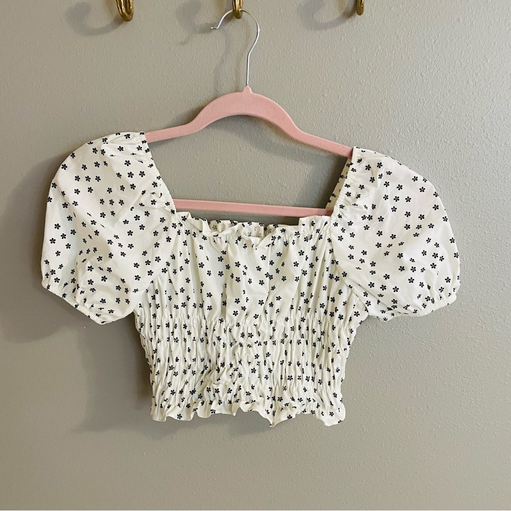 Zara Girls Smocked Puff Sleeve Top